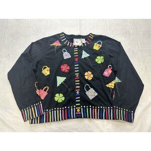 Michael Simon Light Sz large Cardigan Top Sweater Floral Spring